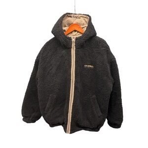 QT8 Garments Reversible Sherpa Fleece Zip Up Jacket Mens Black Tan Casual Size M